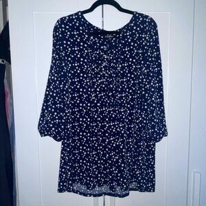 Roz & Ali Navy Polka Dot Blouse with Peter Collar